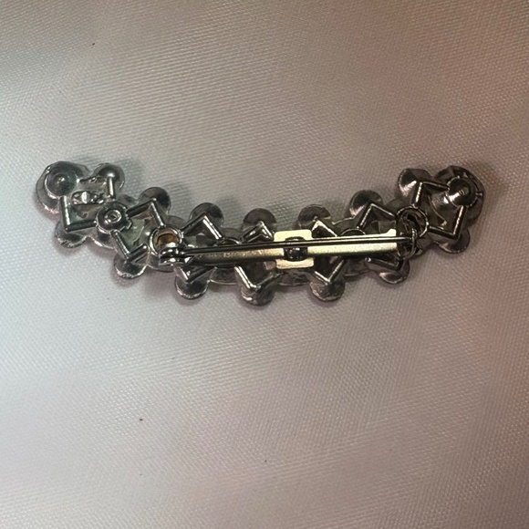 Old Crescent-Shaped Pot Metal and Clear Rhinestone Brooch - Picture 2 of 2